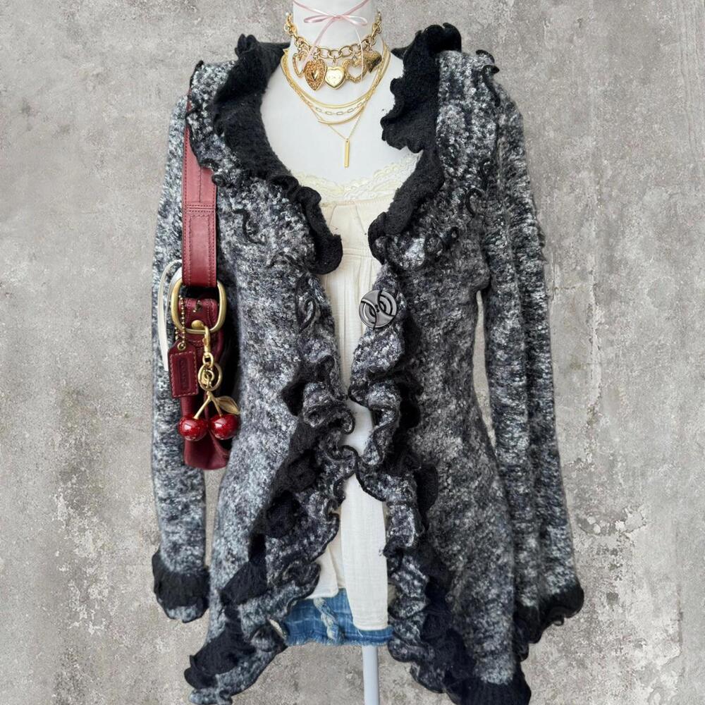 cottagecore‎ cozy flowy black and grey long sweater cardigan